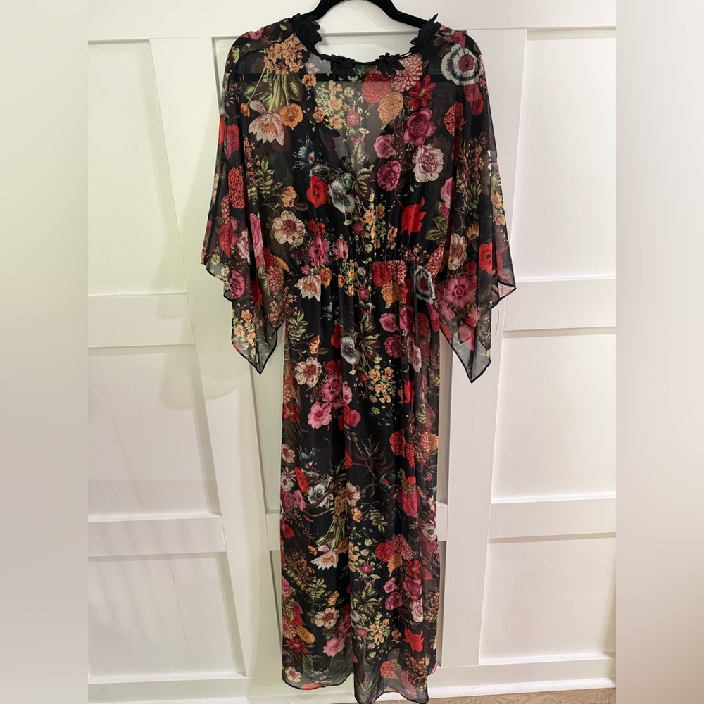 Farm Rio Laina Floral Maxi Dress – Size Large – Sheer w/ Slip - Picture 9 of 10